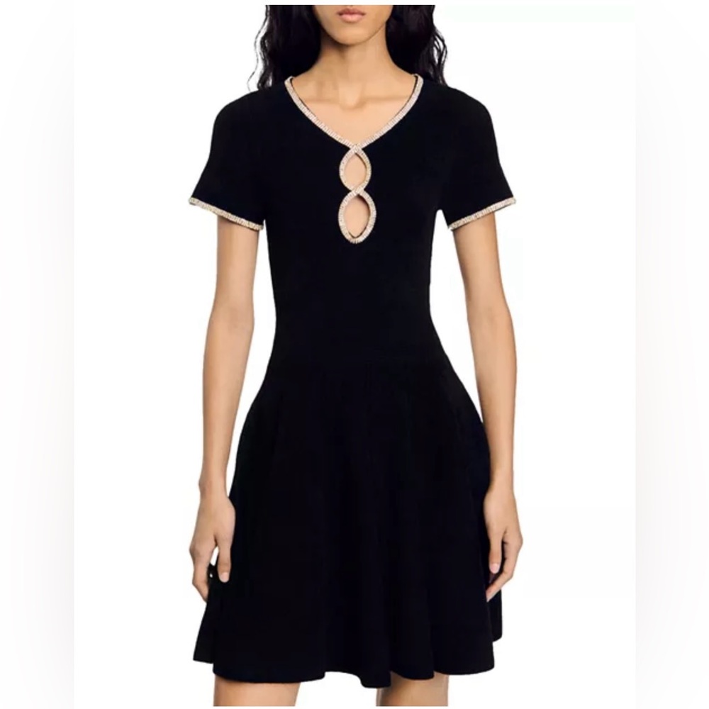 Sandro Megane Embellished Velvet Knit Dress / Size 36